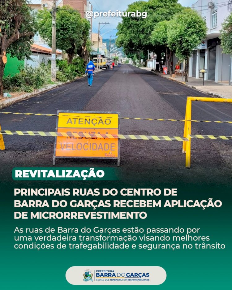 Principais ruas do centro de Barra do Garças recebem aplicação de microrrevestimento