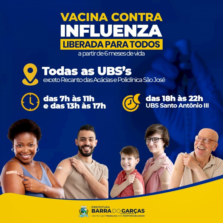 Prefeitura de Barra do Garças disponibiliza vacina contra a Influenza para o público a partir de 6 meses de idad