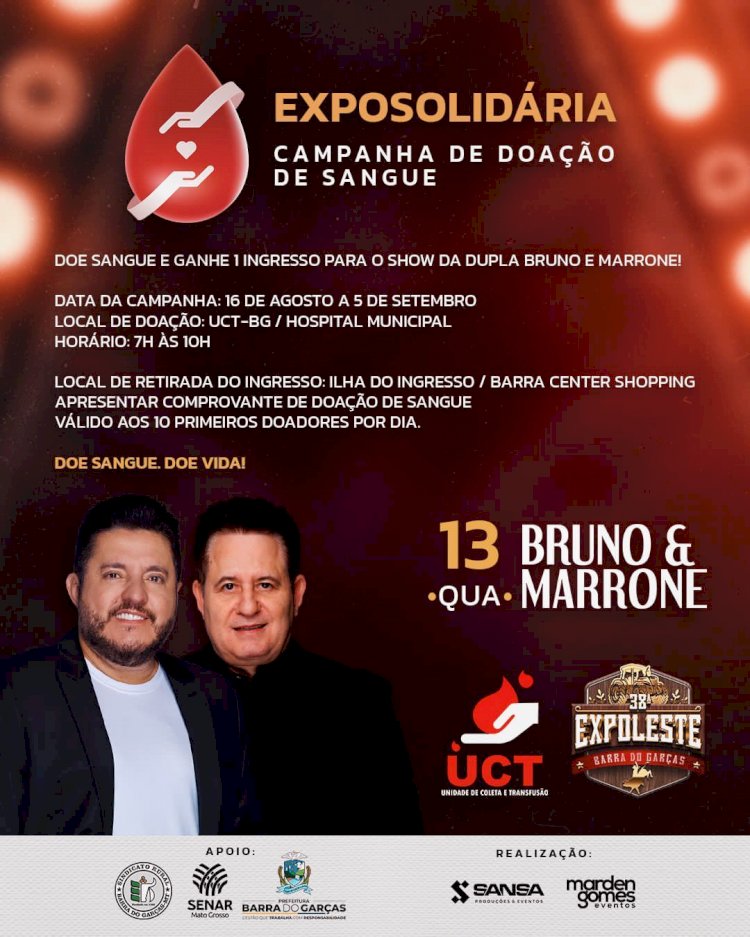 “ExpoSolidária”: Em parceria inédita, UCT de Barra do Garças e 38ª Expoleste promovem campanha de doação de sangu