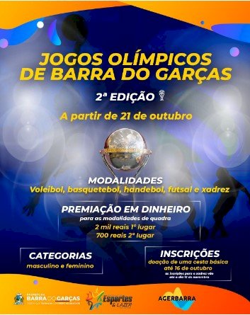 Segunda edição dos Jogos Olímpicos de Barra do Garças será realizada nos meses de outubro e novembro