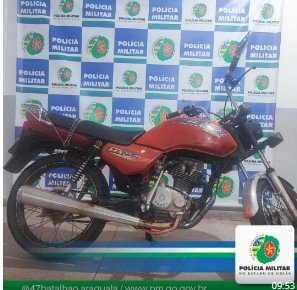 POLÍCIA MILITAR RECUPERA MOTOCICLETA NA CIDADE DE ARAGARÇAS – GO