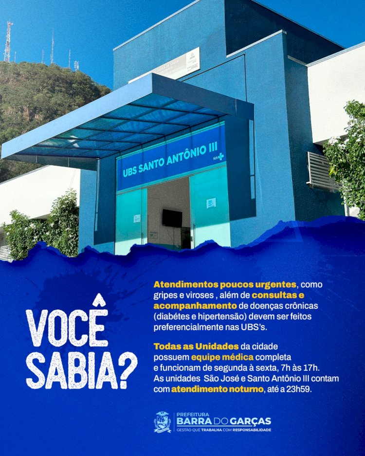 UBS’s de Barra do Garças atendem de segunda a sexta, com funcionamento noturno em duas unidades
