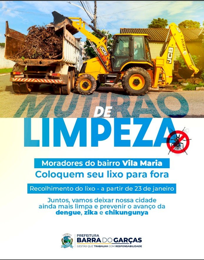 Prefeitura fará mutirão de limpeza no bairro Vila Maria, em Barra do Garças