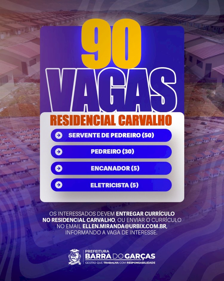Grupo ServMix anuncia 90 vagas de trabalho nas obras do Residencial Carvalho